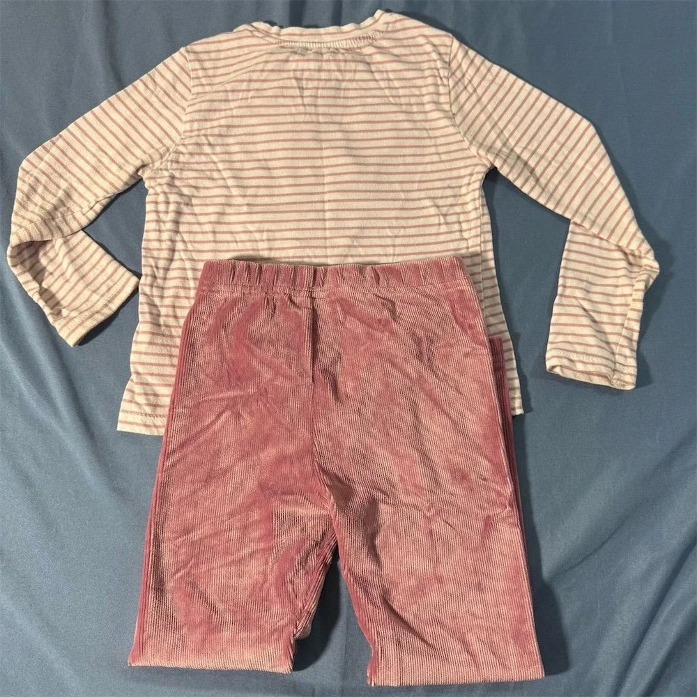 DKNY Girls' Pink Striped 2-piece Long Sleeve Set Size 4 Heart Theme
